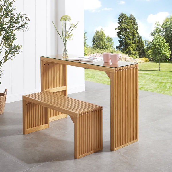 English Elm Dining Pine Multi-Use Bench & Table Set with Tempered Glass, Rustic Indoor Accent for Entryway Living Room W2275P192311