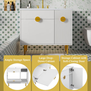 English Elm 36" Modern Bathroom Vanity with Resin Basin Sink, Soft-Closing Doors, Drop-Down Cabinet & Storage Elegance N710P265934K