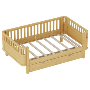 English Elm Twin Kids Platform Bed Teddy Fabric Upholstered with Bunny Cushions and Safety Rails W2593P395956