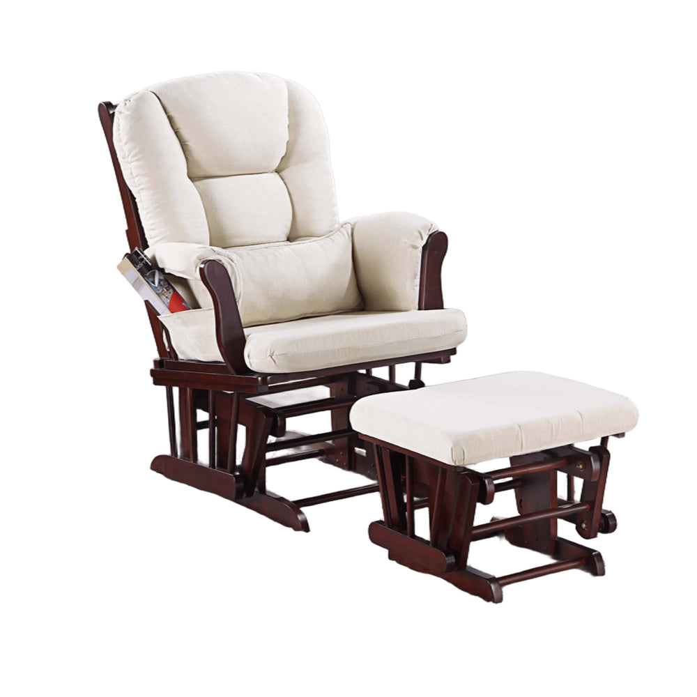 English Elm Luxurious Microfiber Glider Chair with Ottoman — Smooth Gliding Motion, Solid Wood Frame, Pocket Storage Beige,Espresso 36 L x 23 W x 21 H B011P375972