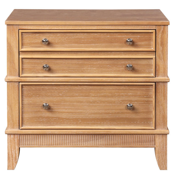English Elm Hazel Solid Wood 3-Drawer Side Table with Silver Handles, 220 lb Top, 90 lb Drawers, Hazel Finish N701P183796N