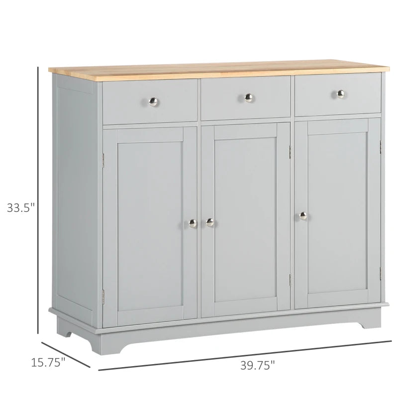 English Elm Freestanding Rubberwood Top Sideboard with Three Drawers and Double Door Cabinet T3971P464939