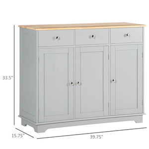 English Elm Freestanding Rubberwood Top Sideboard with Three Drawers and Double Door Cabinet T3971P464939