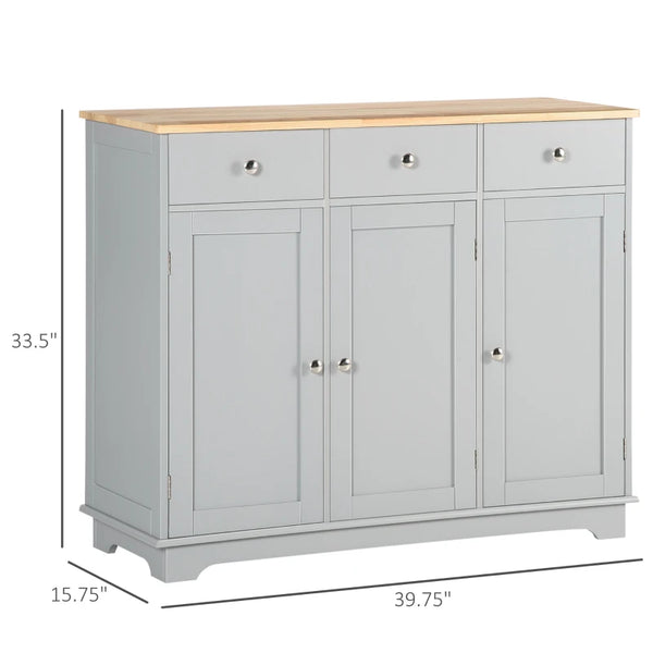 English Elm Freestanding Rubberwood Top Sideboard with Three Drawers and Double Door Cabinet T3971P464939