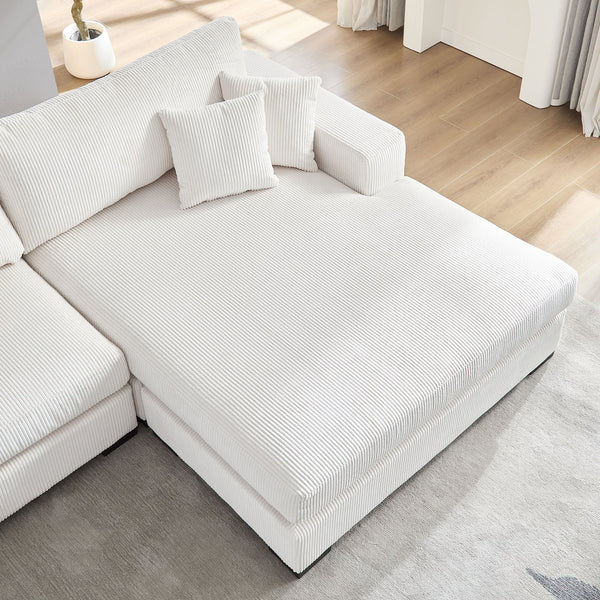 English Elm 148.03'' Mid Century Modern 4 Seat Sectional Sofa with Reversible Chaise for Living Room Beige W876S00327