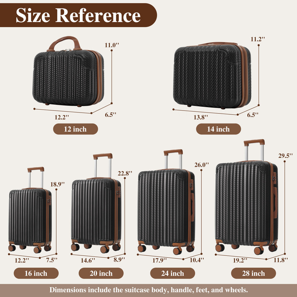 English Elm 6-piece Hardshell Abs Luggage Set with Spinner Wheels Tsa Lock and Scratch Resistant Shell Black Brown N730P354689B