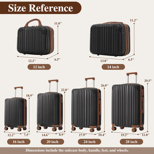 English Elm 6-piece Hardshell Abs Luggage Set with Spinner Wheels Tsa Lock and Scratch Resistant Shell Black Brown N730P354689B
