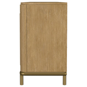 English Elm Benson Wide Rattan Door Media Console with Aged Brass Legs for Modern Living Rooms Sand B062P440119
