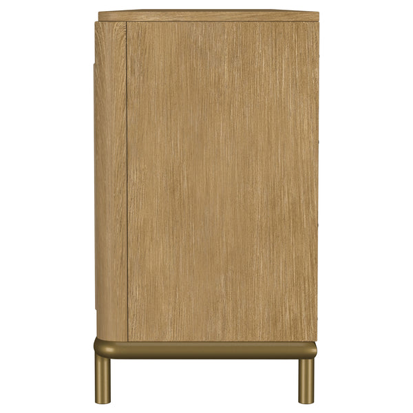English Elm Benson Wide Rattan Door Media Console with Aged Brass Legs for Modern Living Rooms Sand B062P440119