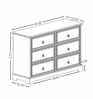 English Elm Modern 6-Drawer Chest of Drawers for Bedroom — Spacious Wooden Dresser with Smooth Glide Drawers, Elegant Patterned Top White W2275P224405