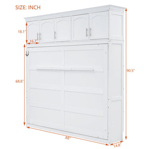English Elm Queen Murphy Wall Bed with Top Cabinet Storage for Small Space Living White LP006665AAK-1