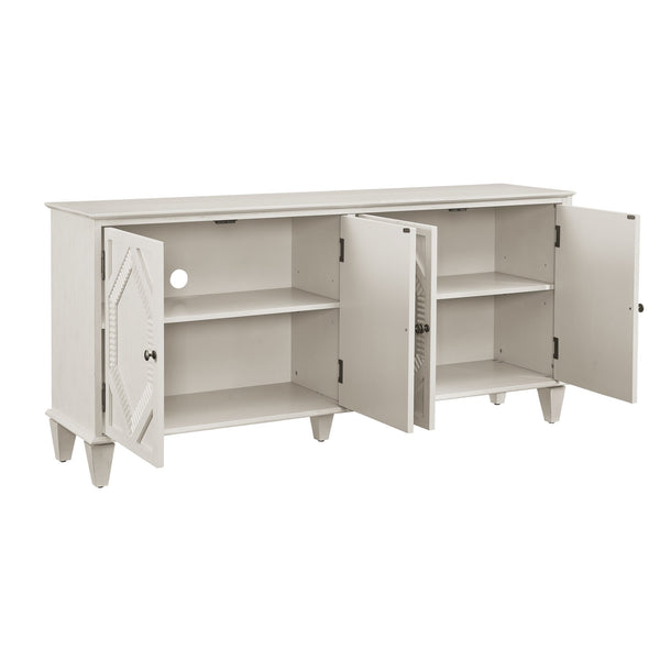 English Elm 65.2" Mid Century Sideboard Buffet with Fluted Geometric Doors, Spacious Adjustable Shelves & Brass Accents Antique White W1801P346230