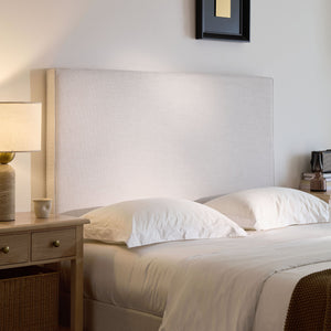 English Elm Lucas Tall Headboard Upholstered Bed - 52" Textured Ivory Canvas, No Box Spring, Easy Assembly, Queen B083P377093