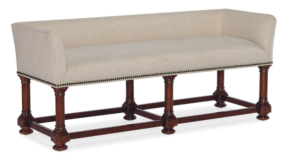 Hooker Furniture Charleston Plush Bed Bench In Black Cherry With Chateau Linen Performance Fabric, Nailhead Trim Elegance 6750-90019-85