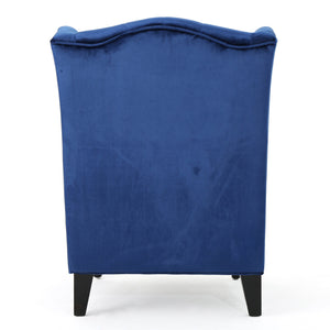 English Elm Christopher Knight Home® - High-Back Velvet Wingback Club Chair, Button-Tufted Diamond Stitching, Navy Blue, Turned Legs 55038.00NVLTNBL