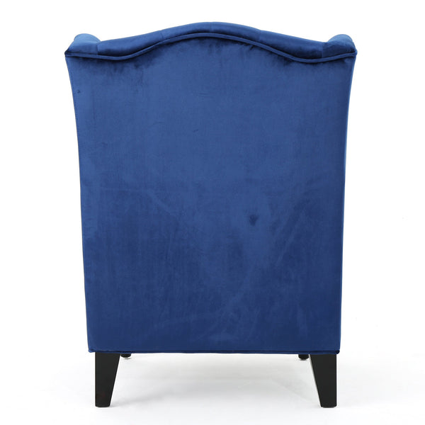 English Elm Christopher Knight Home® - High-Back Velvet Wingback Club Chair, Button-Tufted Diamond Stitching, Navy Blue, Turned Legs 55038.00NVLTNBL