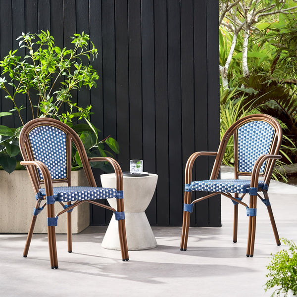 English Elm Bistro Wicker Outdoor Dining Chairs Set of Two with Rust Resistant Aluminum Frame Patio 72905.00NVY
