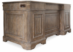 Hooker Furniture Sutter Executive Desk In Claro Distressed Oak With Champagne Hardware, 7-Drawer Storage & Slides 30.00 L x 66.00W x 30.25H 5981-10660-80