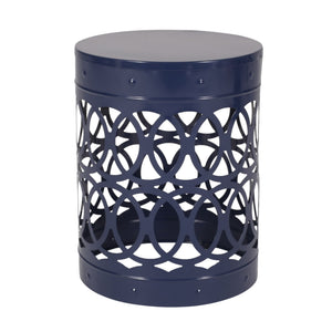 English Elm Outdoor Powder-coated Iron Nesting Accent Tables Set of 2 Laser-cut Circle Design Navy Blue 73606.00NBLU