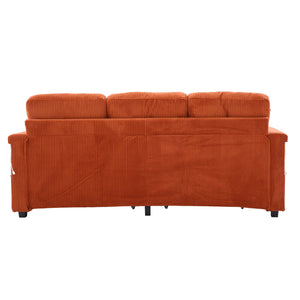 English Elm UNITED Corduroy L-Shaped Sectional Sofa with Storage Ottoman, USB Ports, Cup Holders & LED Lighting Orange W1568P332402