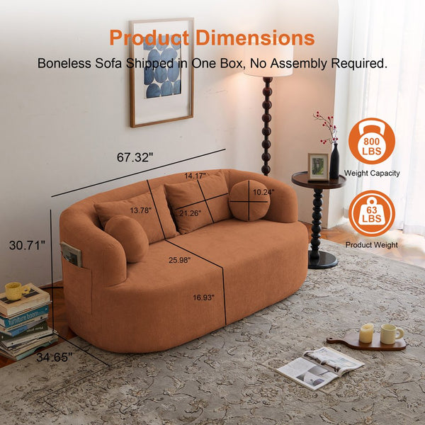 English Elm Loveseat Chenille Upholstered Sofa Compact Foam Seating for Small Apartments and Dens Orange W5385P454893