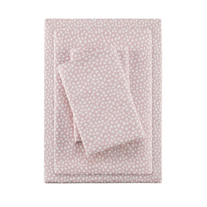 JLA Home True North by Sleep Philosophy - Printed Ultra-Soft Cotton Flannel Sheet Set — Brushed, OEKO-TEX Certified, Warm Breathable Comfort Blush Dots TN20-0418