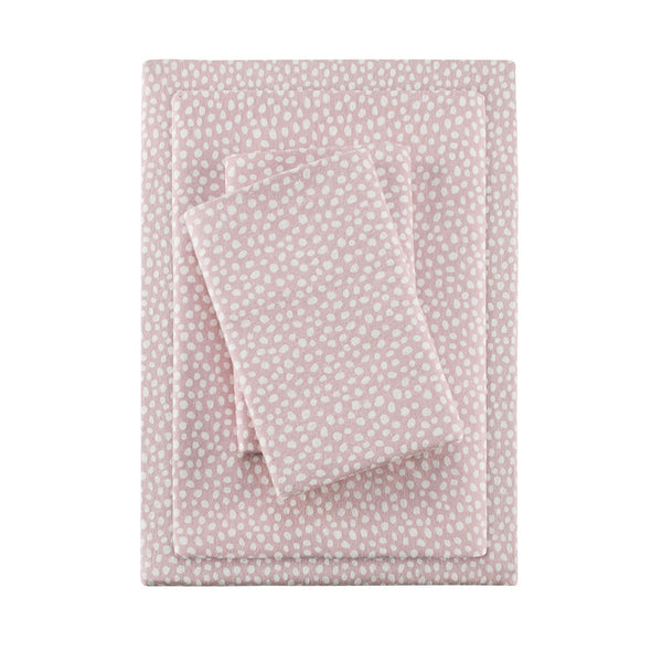 JLA Home True North by Sleep Philosophy - Printed ultra-soft cotton flannel sheet set with brushed finish, OEKO-TEX certified warmth and durability Blush Dots TN20-0415