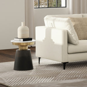 English Elm Jaxine Black & Gold Side Table with White Marble Top — 16" Round Contemporary End Table, Sturdy Metal Base B136P203473