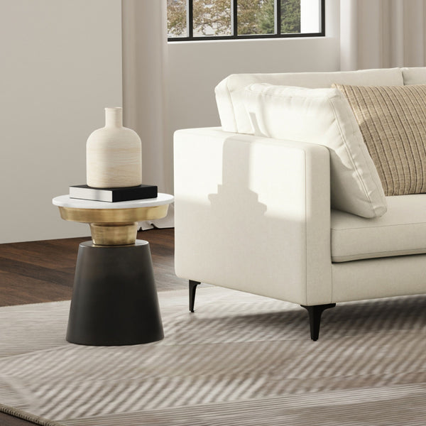 English Elm Jaxine Black & Gold Side Table with White Marble Top — 16" Round Contemporary End Table, Sturdy Metal Base B136P203473