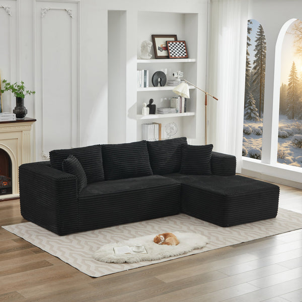 English Elm 106" Cloud Sectional Couch - L-Shaped Modular Sofa With Right-Facing Chaise In Black Plush Corduroy W1143S00028