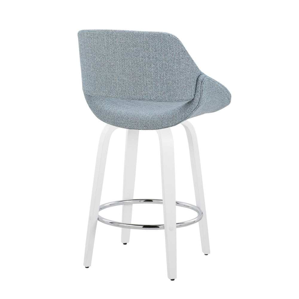 English Elm Fixed-height Swivel Counterstools with Blue Patterned Upholstery White Legs Set of 2 B202S01820
