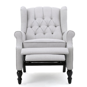 English Elm Christopher Knight Home® - Light Grey Tufted Fabric Arm Chair Recliner with Wingback Design, Button-Tufted Diamond Stitch Comfort and Pushback Recline, 28.5"W x 62"D Fully Reclined — Stylish Living Room Accent 56992.00LGY