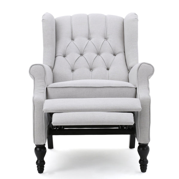 English Elm Christopher Knight Home® - Light Grey Tufted Fabric Arm Chair Recliner with Wingback Design, Button-Tufted Diamond Stitch Comfort and Pushback Recline, 28.5"W x 62"D Fully Reclined — Stylish Living Room Accent 56992.00LGY