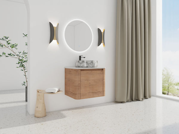 English Elm 24'' Wall-Mounted Bathroom Vanity With Ceramic Vessel Sink, Soft-Close Door & Stylish Design W999S00395