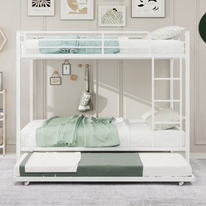 English Elm Durable Iron Bunk Bed with Trundle Safety Rails Kids Guest Twin Full Metal W1935P360857