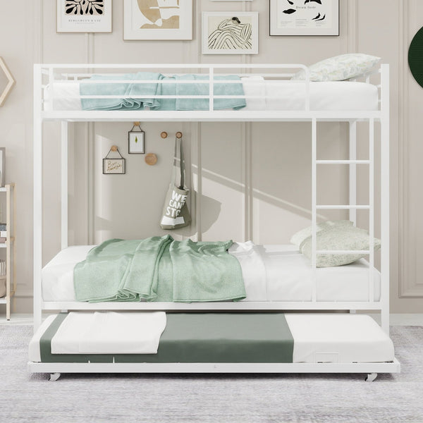 English Elm Durable Iron Bunk Bed with Trundle Safety Rails Kids Guest Twin Full Metal W1935P360857