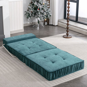 English Elm Green Chenille Floor Sofa Convertible Futon Chair with Modular Sleeping Support Green W3612P376637