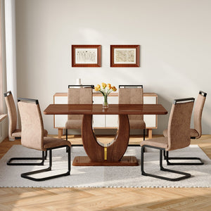 English Elm Table and Chair Set Seats 10 with Marble Mdf Top Brown Fabric Dining Chairs W1151S04402
