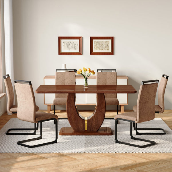 English Elm Table and Chair Set Seats 10 with Marble Mdf Top Brown Fabric Dining Chairs W1151S04402