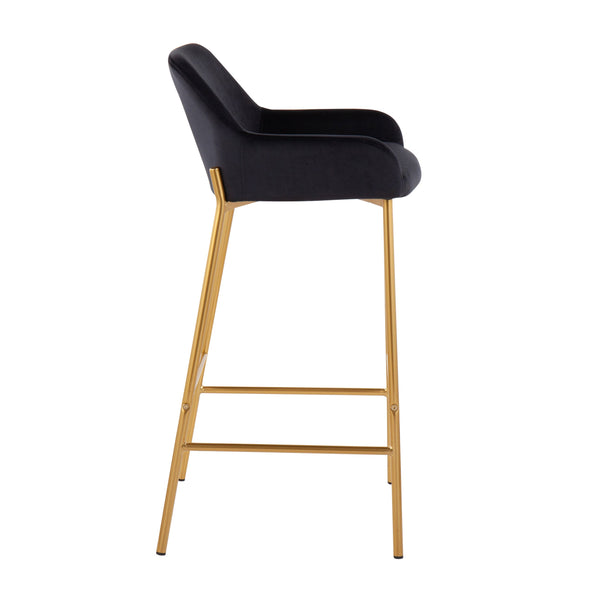 English Elm Daniella Contemporary-Glam Bar Stools In Luxe Black Velvet & Gold Metal - Set Of 2 For Stylish Spaces B202S00531