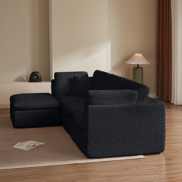 English Elm 110" Cloud Sectional Sofa Modular L-Shape with Ottoman, Chenille Fabric, Deep Seats, 7 Pillows Included Black W1359S00015