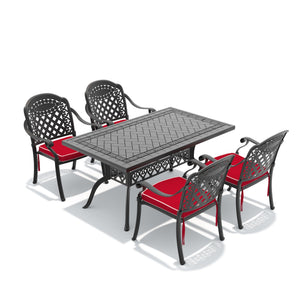 English Elm 5-piece Cast Aluminum Outdoor Dining Set Ornate Relief Patterned Chairs with Cushions W1710S00573
