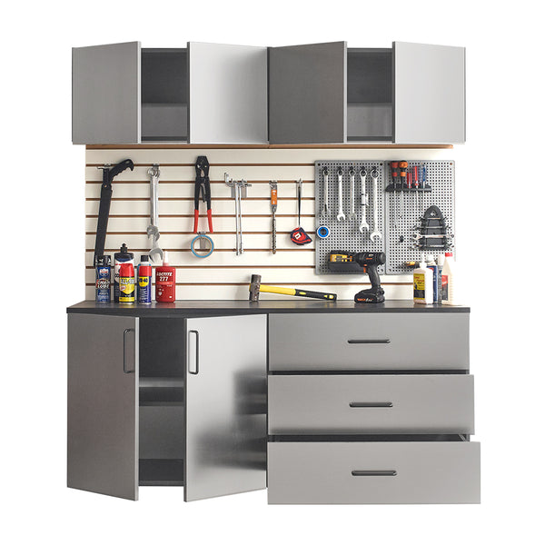 English Elm Astro Garage Cabinet Set - 5-Piece Modern Metallic Grey Storage Solution For Tools & Supplies B040S00128