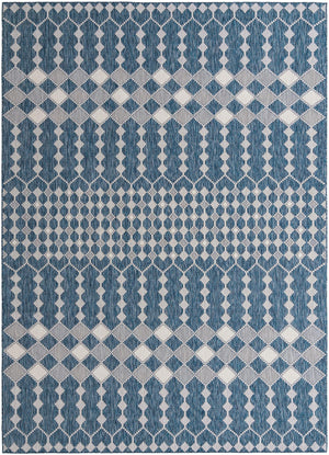 Unique Loom Outdoor Trellis Traliccio Machine Made Trellis Rug Blue, Ivory/Gray 10' 0" x 14' 1"