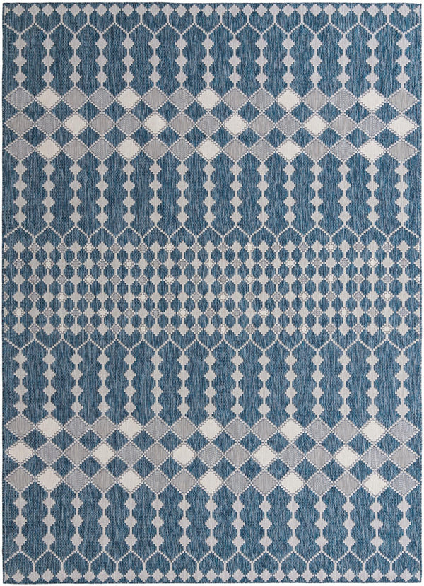 Unique Loom Outdoor Trellis Traliccio Machine Made Trellis Rug Blue, Ivory/Gray 10' 0" x 14' 1"