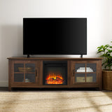 English Elm Walker Edison - Modern Farmhouse 2-Door Glass Windowpane 70" Fireplace Tv Stand For 80" Tvs - Dark Walnut