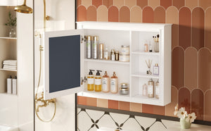 English Elm 36'' Modern Medicine Cabinet Wall Mounted Mirror with Adjustable Shelf, MDF Durable Storage, White N710P322791K