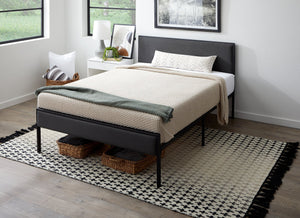 English Elm Edenbrook Charcoal King Metal Platform Bed Frame with Upholstered Headboard, 800lb Slats, Easy Assembly B350P394800