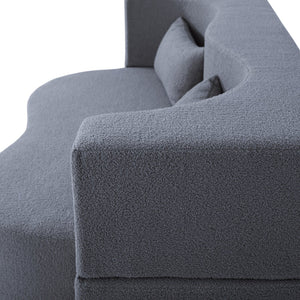 English Elm 2-in-1 Convertible Sofa Bed - Full Size Folding Loveseat with Plush Teddy Fabric, No Assembly Needed Grey W3163P322890