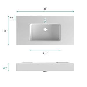 English Elm Bb02-36-101, Seamless Solid Surface Basin Glossy White Integrated Vanity Top for Bathrooms W1865107115